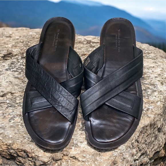To Boot New York Adam Derrick Mens Black Leather Criss Cross Slide Sandals 11.5 - Picture 1 of 10